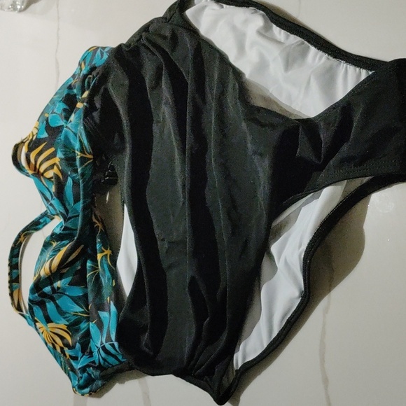 Eomenie‎ Floral Swimsuit Tummy Control Cutout High Waisted sz L NWOT - Picture 6 of 8